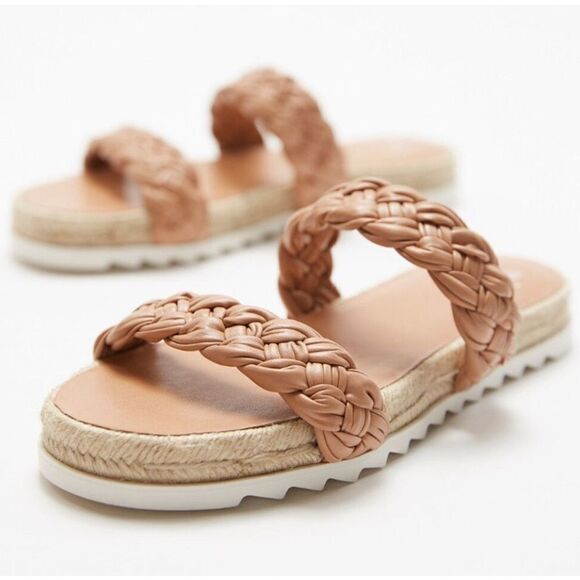 Marc Fisher Sandals Womens Size 7.5 Tan Leather Jaimee‎ Espadrille Slide Shoes - Picture 7 of 7